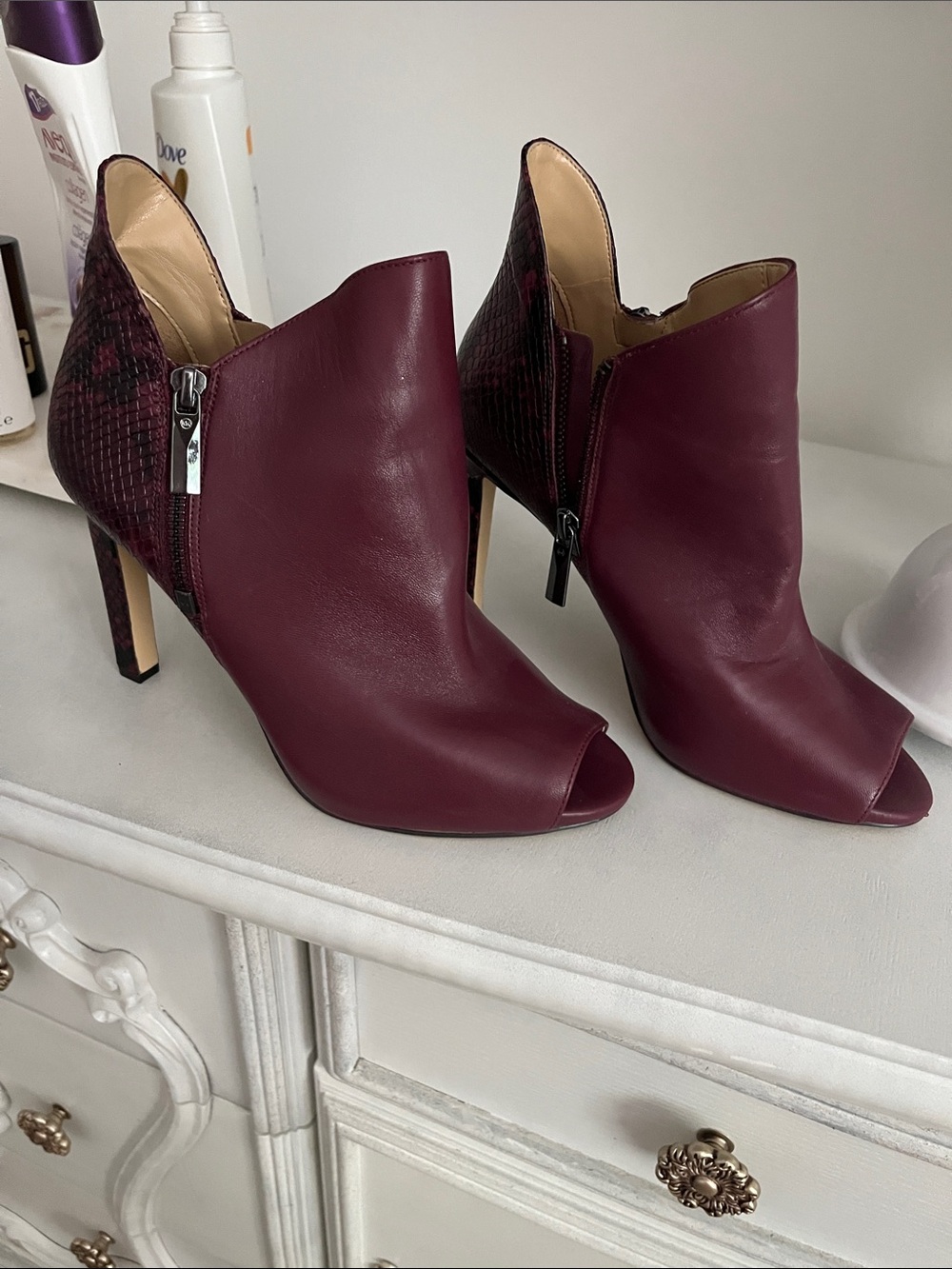Michael Kors Open-Toe Ankle Boot in Wine
